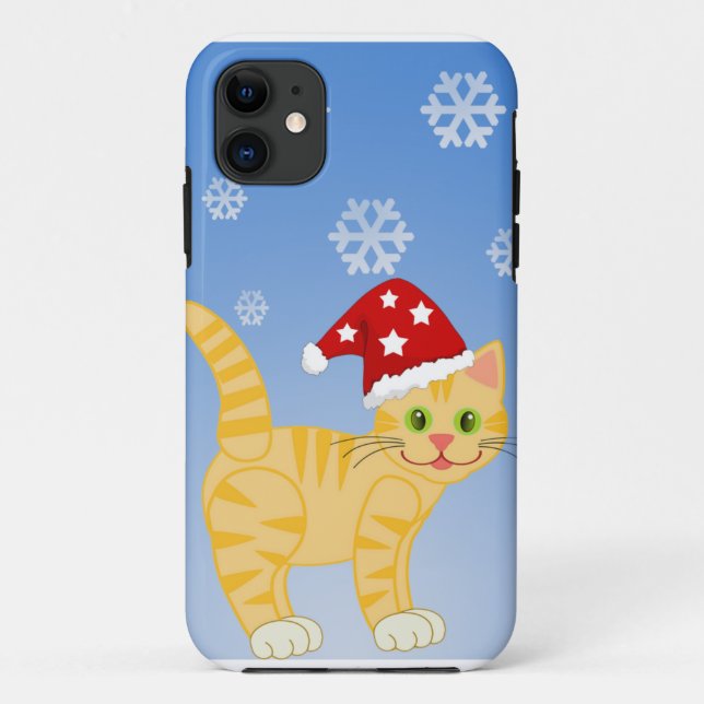 Coques Case-Mate iPhone Funky Christmas Chat jaune Snowflakes (Dos)