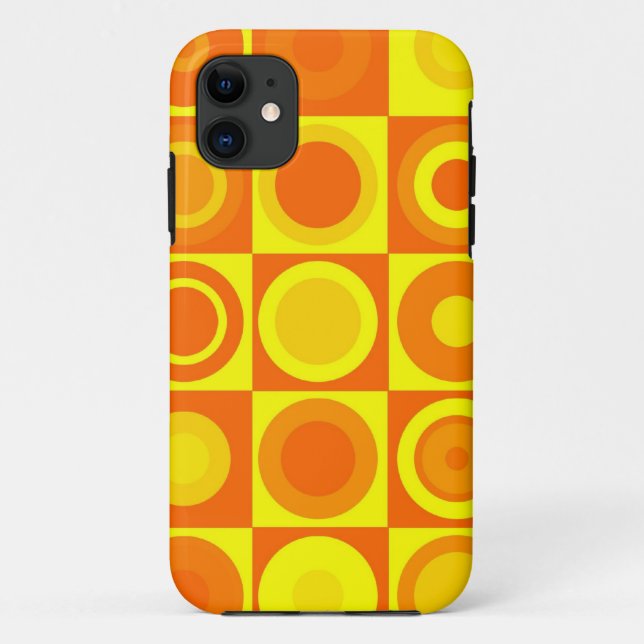 Coques Case-Mate iPhone Funky Retro Orange Yellow Circles Carré (Dos)