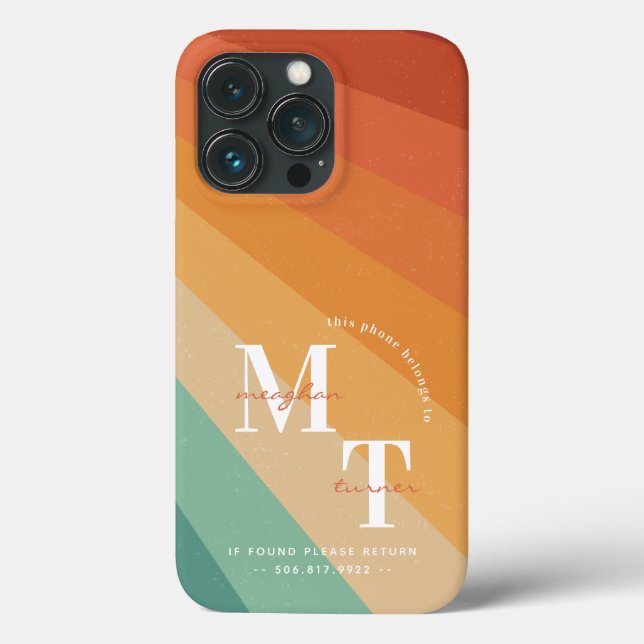 Coques Case-Mate iPhone Funky Rétro Rayures Groovy 1970 | Monogramme  (Verso)