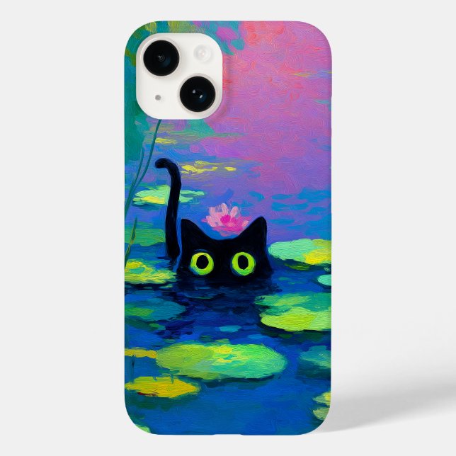 Coques Case-Mate iPhone Funny Chat noir nager dans l'étang | L'art bizarre (Verso)