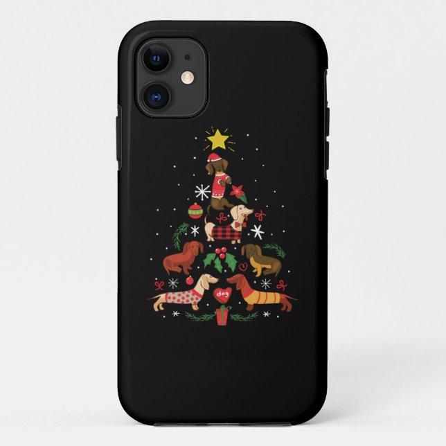 Coques Case-Mate iPhone Funny Dachshund sapin de Noël (Dos)