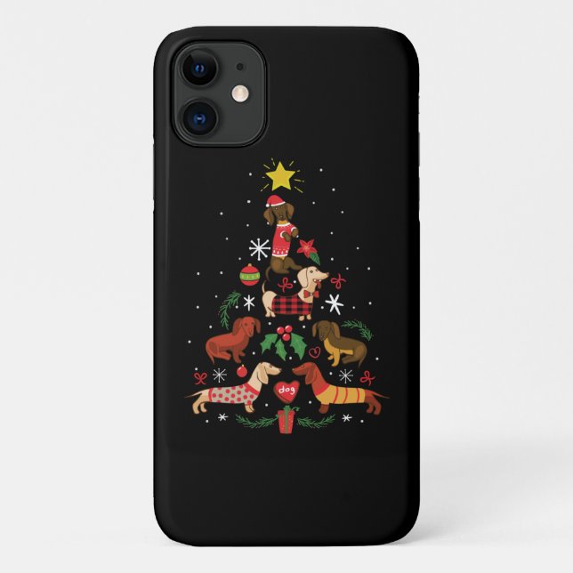 Coques Case-Mate iPhone Funny Dachshund sapin de Noël (Dos)