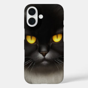 Coque Pour iPhone 16 Funny Fluffeux noir Perse noir chaton visage
