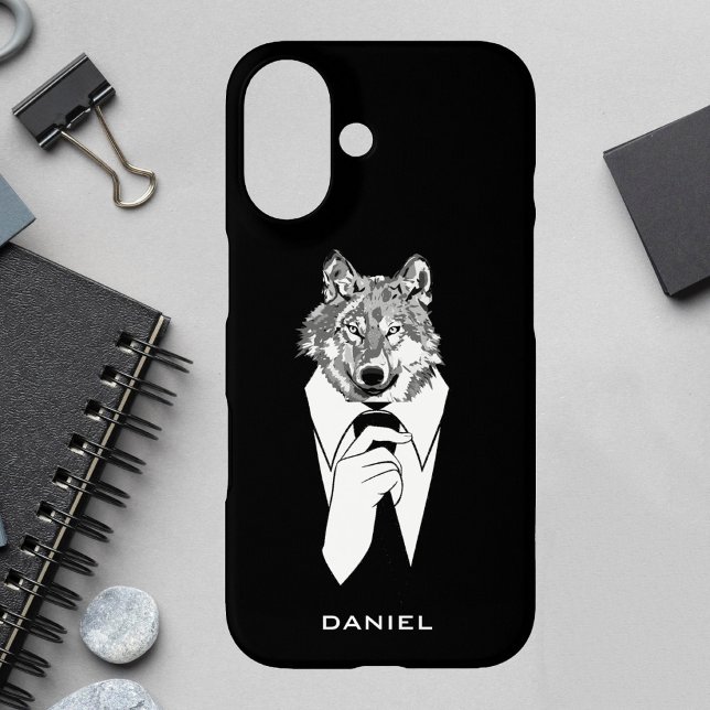 Coques Case-Mate iPhone Funny Hipster Wolf avec Black Tuxedo Personnalisé (Créateur téléchargé)