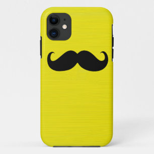 Coque iPhone 11 Funny Mustache noire sur Arrière - plan jaune