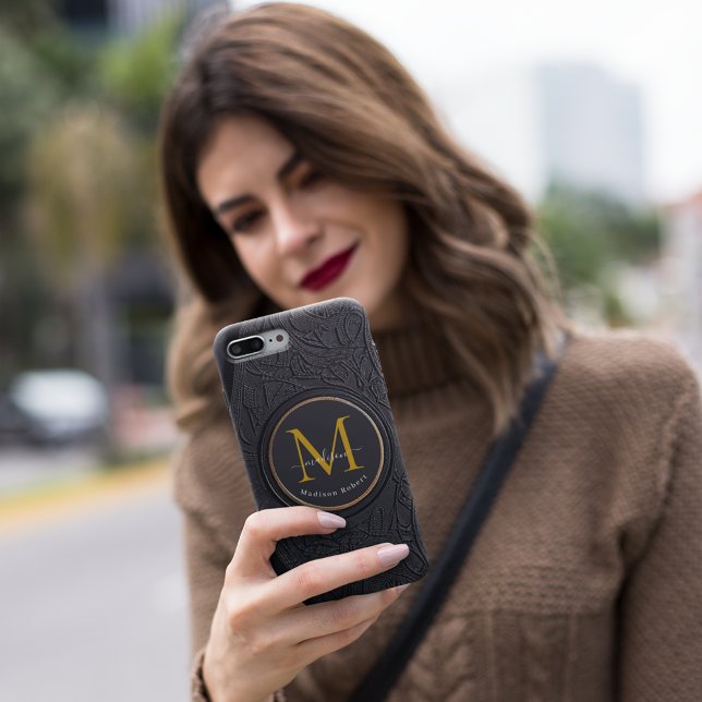 Coques Case-Mate iPhone Funny Noir Golden Luxe Script Monogramme initial (Créateur téléchargé)