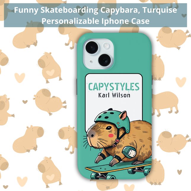 Coques Case-Mate iPhone Funny Skateboard Capybara Turquise (Créateur téléchargé)