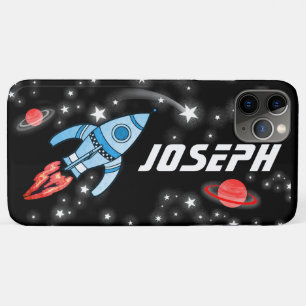 Coque Case-Mate iPhone Fusée spatiale nom de garçons noirs