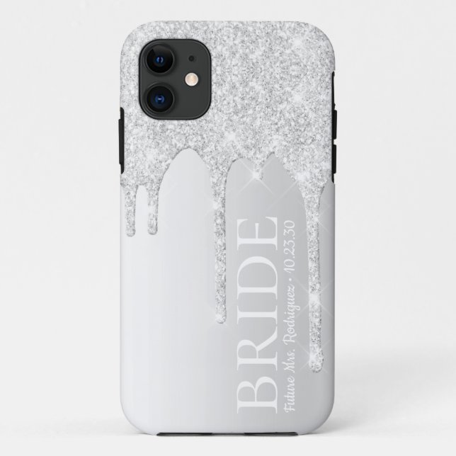 Coques Case-Mate iPhone Futur épouse Mrs Silver Glitter Drip (Dos)