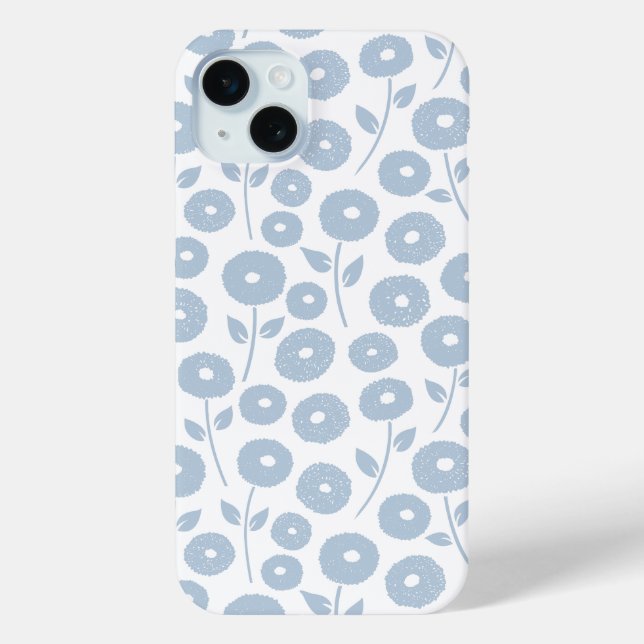 Coques Case-Mate iPhone Fuzzy Flower Rpt Pattern Blue on White (Verso)