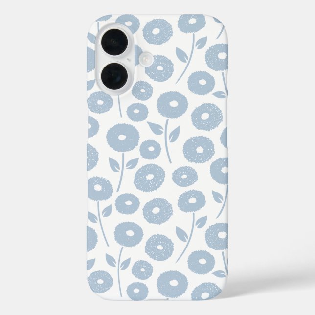 Coques Case-Mate iPhone Fuzzy Flower Rpt Pattern Blue on White (Verso)