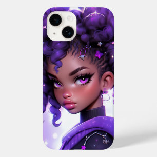 Coque Case-Mate iPhone Galaxie violette fille avec cheveux bouclés