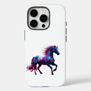 Coque iPhone 16 Pro Galaxy Neon Horse Art - Imaginaire spatial dynamiq