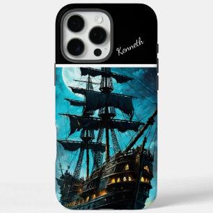Coque iPhone 16 Pro Max Galleon de minuit sous Pleine lune