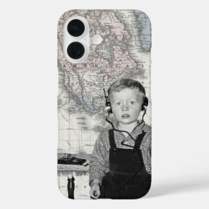 Coque Pour iPhone 16 Garçon avec carte de poste de radio à cristal