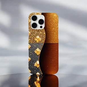 Coque iPhone 16 Pro Max Garde-flammes : Cuir revêtu de Parties scintillant