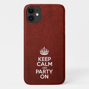 Coque Case-Mate iPhone Gardez le calme et la fête, Cuir rouge, Typographi