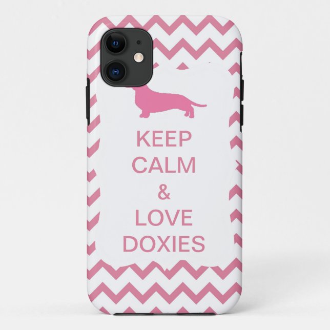 Coques Case-Mate iPhone Gardez le calme et l'amour Doxies rose Zigzag (Dos)