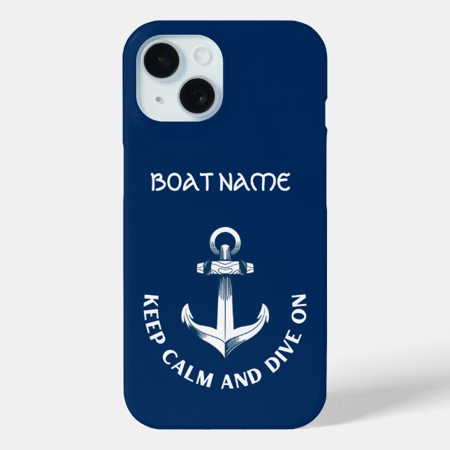 Coques Case-Mate iPhone Gardez Le Calme Et Plongez Sur, Ancre Bleu Marine (Verso)