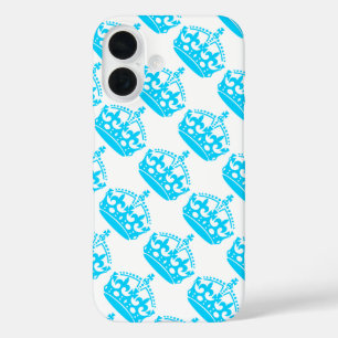 Coques iPhone 16 Gardez votre calme et continuez Bleu Couronne sur