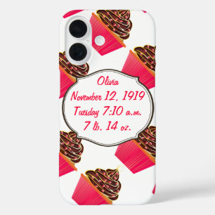 Coque Pour iPhone 16 Gâteaux Bébé Fille Statistiques Naissance Registre
