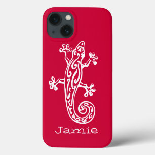 iPhone 13 Coque Gecko reptile blanc & rouge nom
