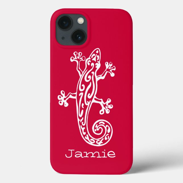 Coques Case-Mate iPhone Gecko reptile blanc & rouge nom (Verso)