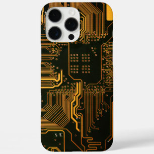 Coque iPhone 16 Pro Max Geek Sortie carte circuit électronique orange PCB 