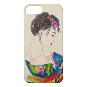 Coque Case-Mate Pour iPhone Geisha japonais avec kimono bleu