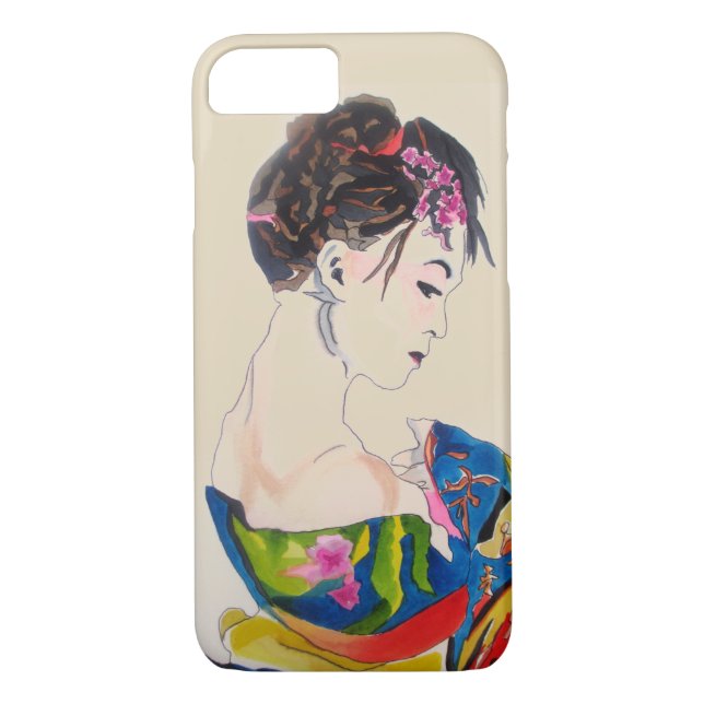 Coques Case-Mate iPhone Geisha japonais avec kimono bleu (Dos)