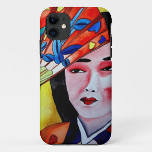 Coque iPhone 11 Geisha japonaise avec éventail aquarelle originale
