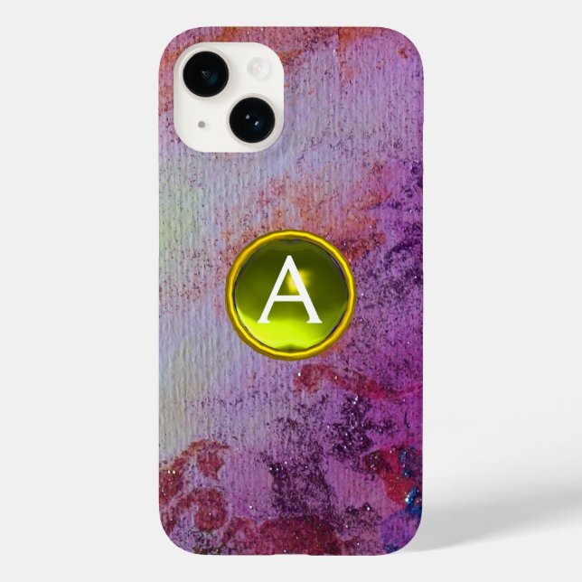 Coques Case-Mate iPhone GEM MONOGRAM ABSTRAIT jaune violet (Verso)