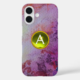 Coques iPhone 16 GEM MONOGRAM ABSTRAIT jaune violet