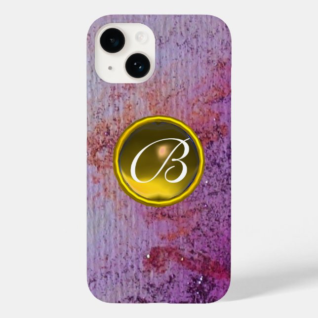 Coques Case-Mate iPhone GEM MONOGRAM ABSTRAIT jaune violet (Verso)