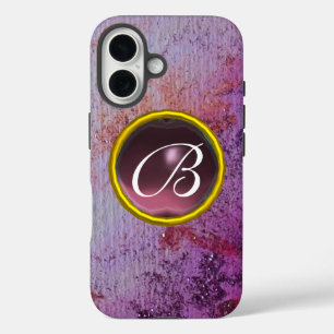 Coques iPhone 16 GEM MONOGRAM ABSTRAIT violet