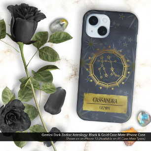 Coque Pour iPhone 16 Gemini Dark Zodiac Astrologie : Noir & Or