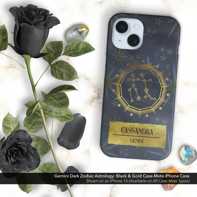 Coques Case-Mate iPhone Gemini Dark Zodiac Astrologie : Noir & Or (Gemini Dark Zodiac & Astrology Black & Gold Case-Mate iPhone Case Personalized with Your Name)