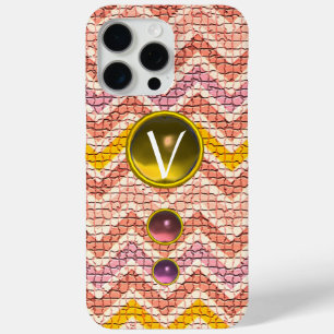 COQUE Case-Mate iPhone GEMMES JAUNES ROSES ET CHEVRONS MOSAÏQUES MONOGRAM