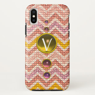 COQUE Case-Mate iPhone GEMMES JAUNES ROSES ET CHEVRONS MOSAÏQUES MONOGRAM
