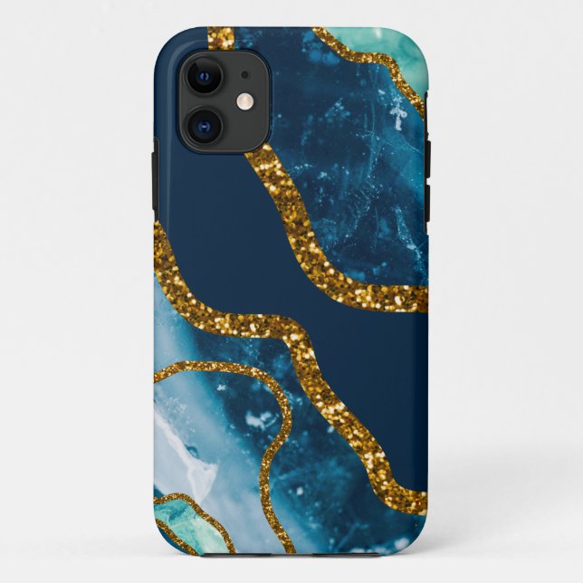 Coques Case-Mate iPhone Géode Agate Bleu et Or (Dos)