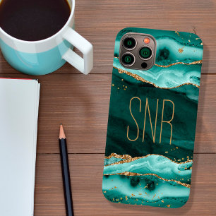 Coque Case-Mate iPhone Géode Agate Turquoise Monogramme Nom Parties scint