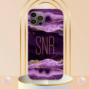 Coque Case-Mate iPhone Géode Agate Violet Nom du monogramme Parties scint
