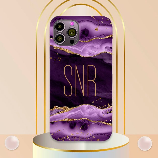 Coques Case-Mate iPhone Géode Agate Violet Nom du monogramme Parties scint (Créateur téléchargé)