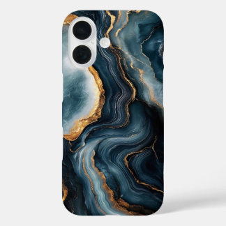 Coque Pour iPhone 16 Géode d'Agate avec or et marbre bleu marine