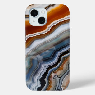 Coque Case-Mate iPhone Géode d'agate orange terre cuite blanc noir bleu