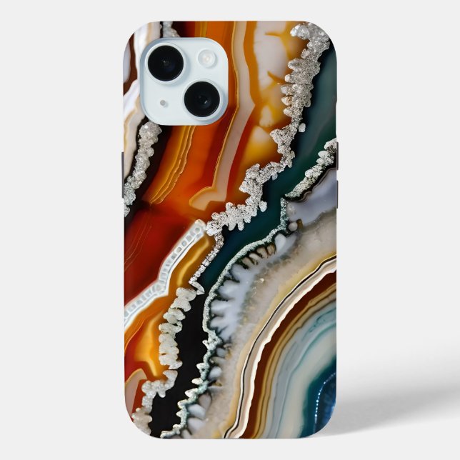 Coques Case-Mate iPhone Géode d'agate rouge orange blanc noir bleu (Verso)