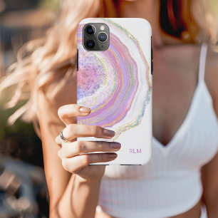 Case-Mate iPhone Case Géode de marbre rose, violet et or avec monogramme