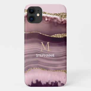 Case-Mate iPhone Case Géode de monogramme de nom d'agate rose et violet