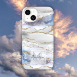Coque Case-Mate iPhone Géode or et bleu géode or feuille parties scintill<br><div class="desc">Boîtier de téléphone de parties scintillant en or et bleu géode agate or avec votre monogramme et votre nom. Ce boîtier téléphonique est disponible pour différents téléphones,  choisissez le vôtre.</div>