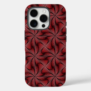 Coque iPhone 16 Pro Géométrique 3D en rotation spirale rouge